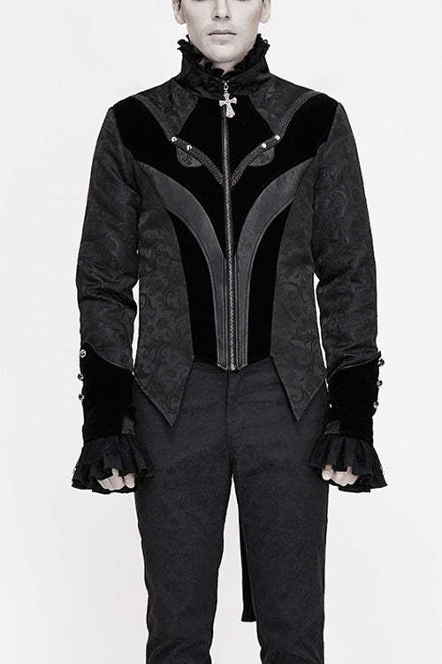 Men's Gothic Coat with Bird Patchwork & Swallowtail Silhouette