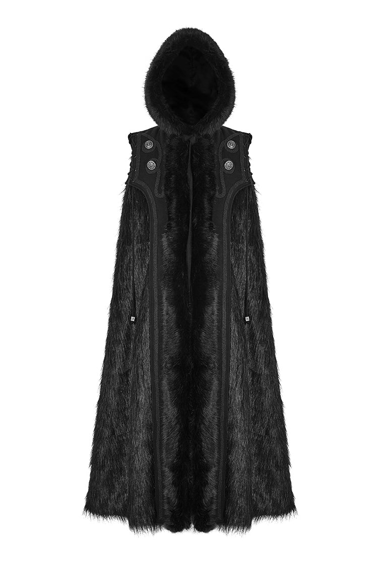 Men's Gothic Cloak with Hooded Long Fur Design