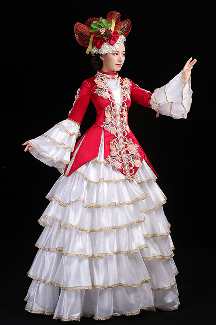 Hime Sleeve High-Waisted Floral Print Victorian Tiered Gown