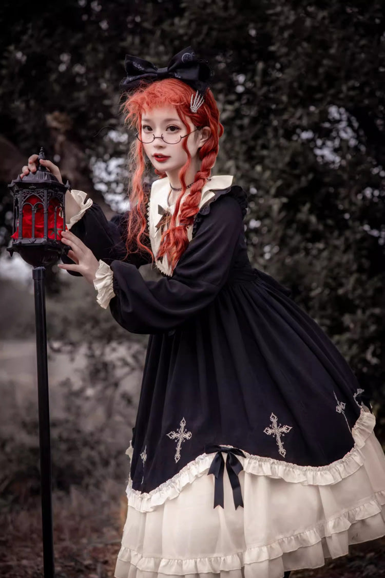 Doll Collar Cross Embroidery Gothic OP Dress