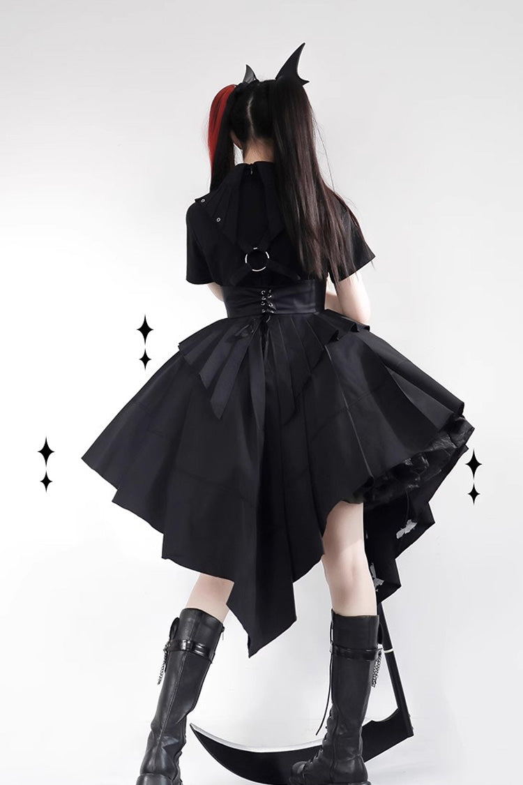 Nocturnal Rose Print Short-Sleeve Elegant Gothic JSK Dress