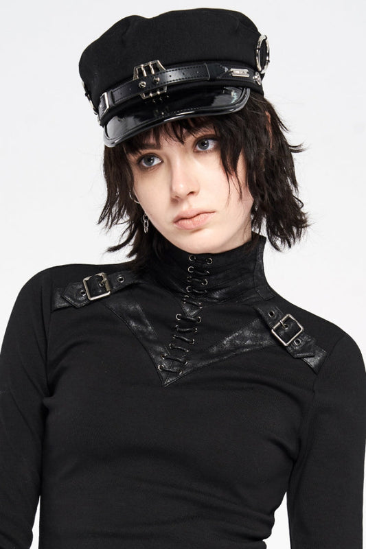 Gothic Hat with Rivets and Metal Buckle Accent
