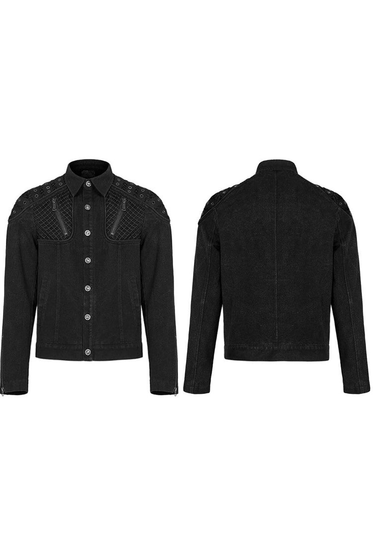 Aged Texture Mesh Panel Metal-Trimmed Punk Long Jacket