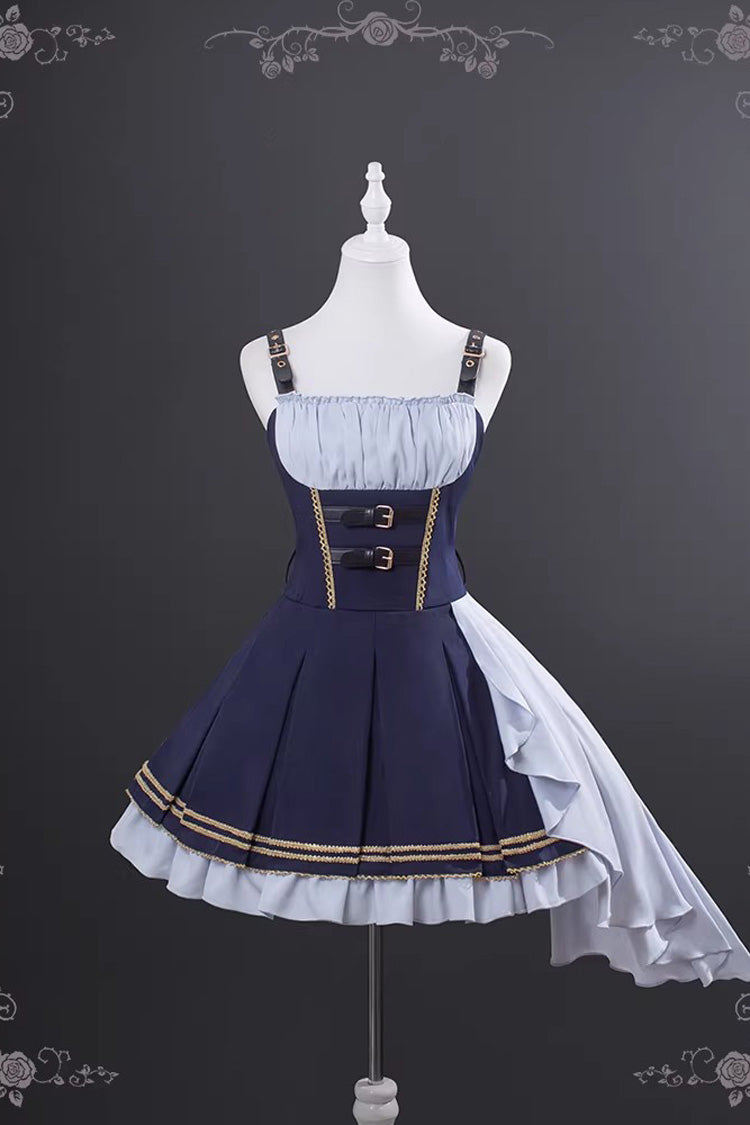 Blue Rabbit Police Officer Ruffled Bow Asymmetric College Style Handsome Jsk Dress