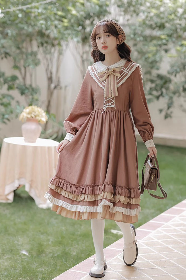 Brown Layered Dress with Ruffles - Sweet Lolita