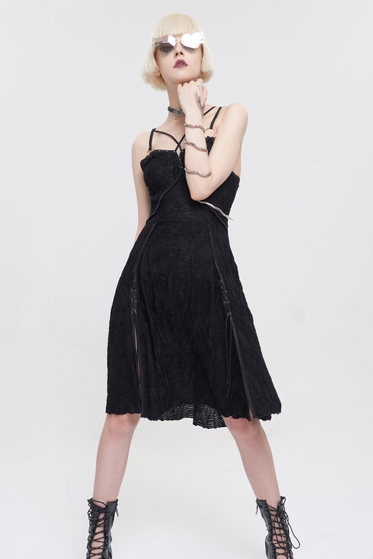 Stretch Fabric Slit-Hem Suspender Punk Dress