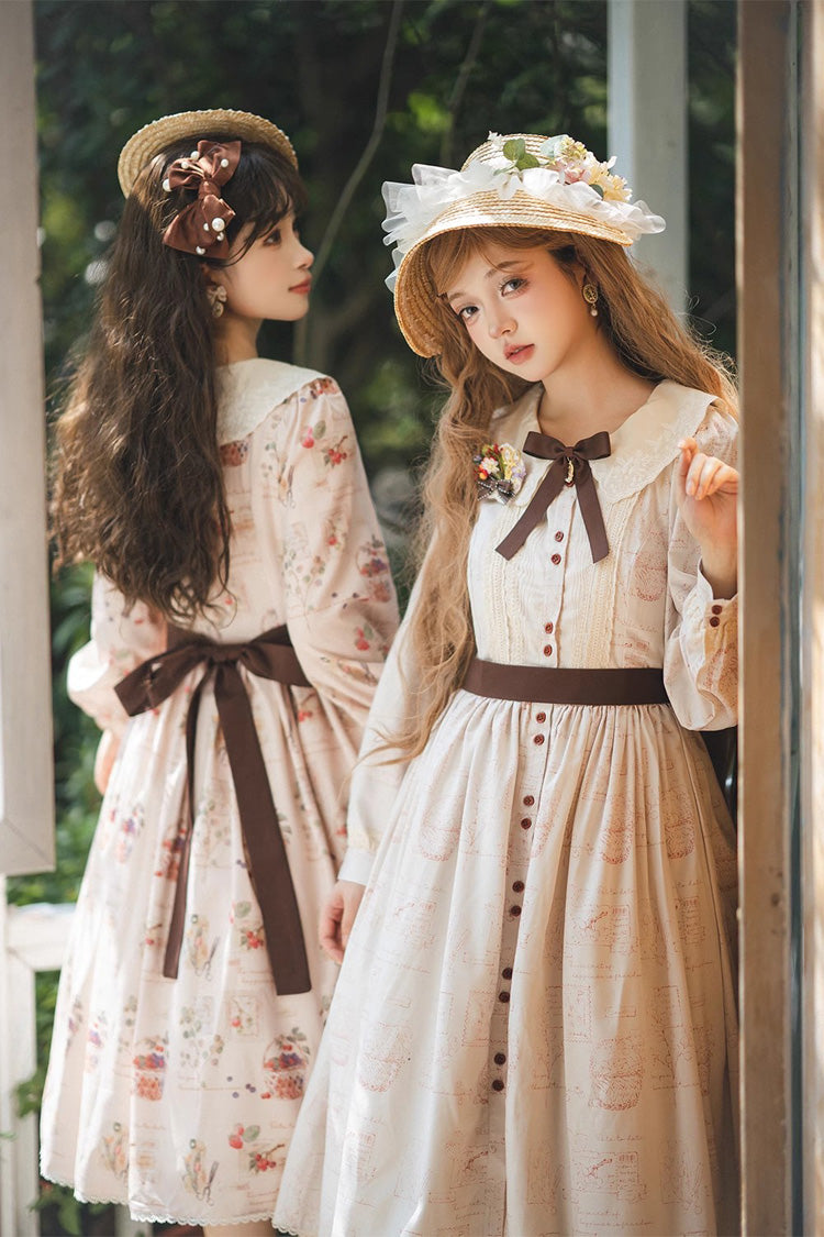 Lantern Sleeve OP Dress with Floral Print - Sweet Lolita
