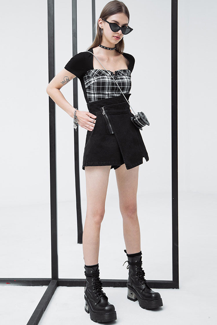Jet Metallic Zipper High-Rise Asymmetric Punk A-Line Shorts for Women