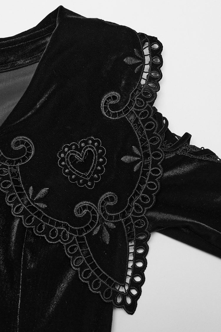 Ebony Doll Collar Long Sleeves Gradient Embroidered Gothic Prom Dress