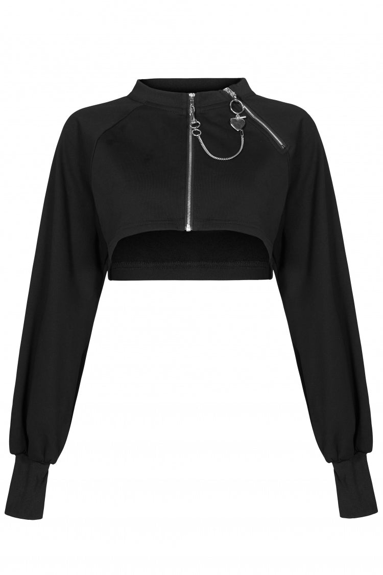 Noir Double Zipper Round Collar Long-Sleeve Gothic Coat for Women