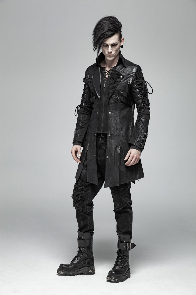 Men's Steampunk Windbreaker with Metal Buckle Trim