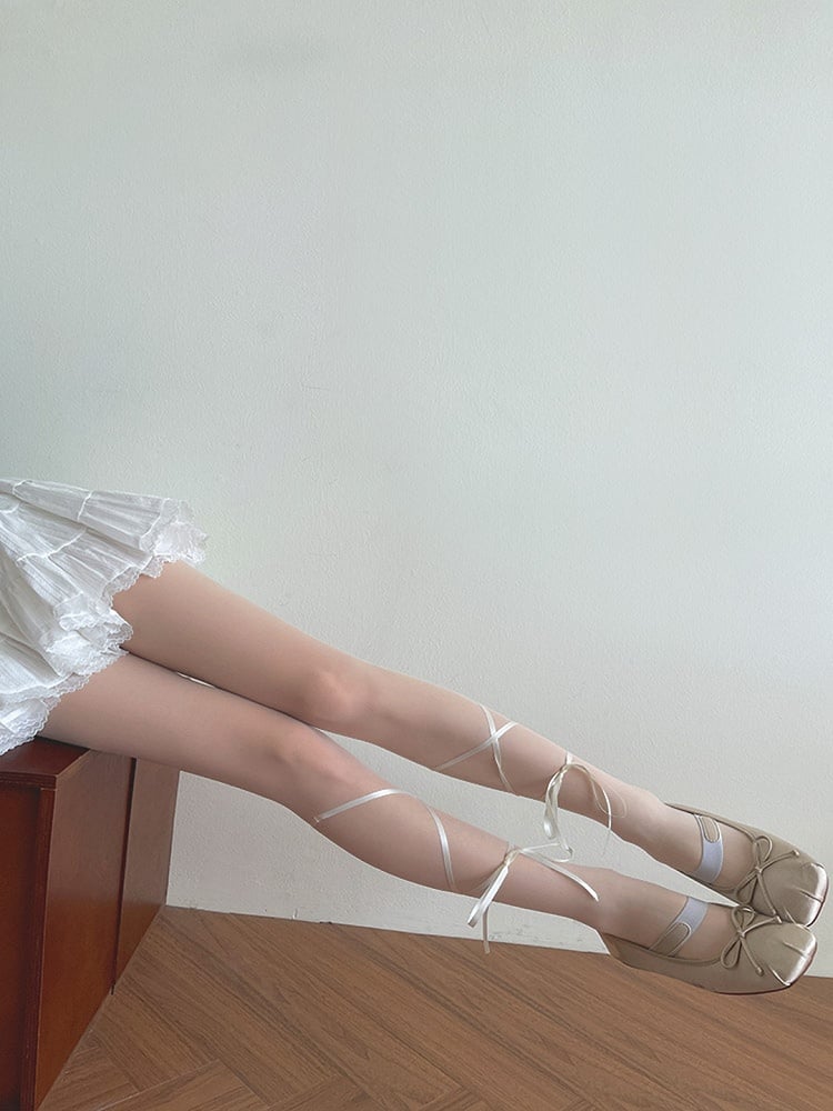 Self-tie Tights Straps Semi-sheer White Lolita