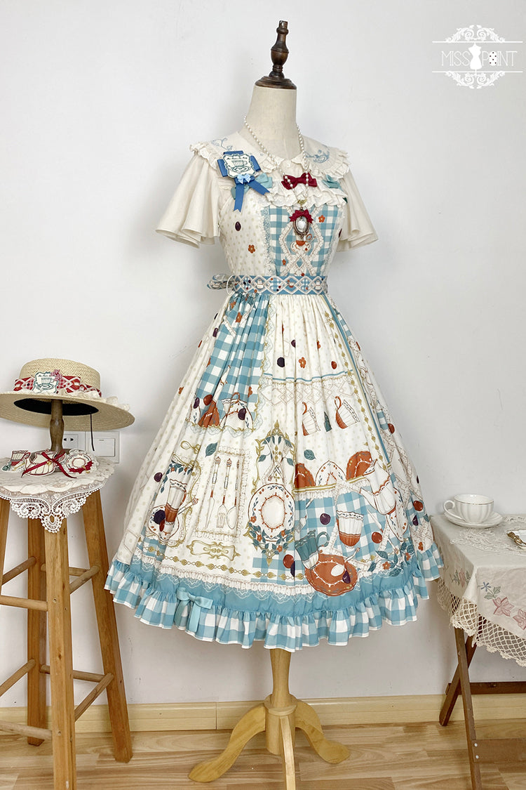Tea Party Print Ruffle Bowknot Elegant JSK Dress