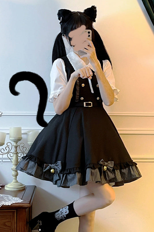 Black Ruffle Bow College Style Gothic Lolita Strap Dress