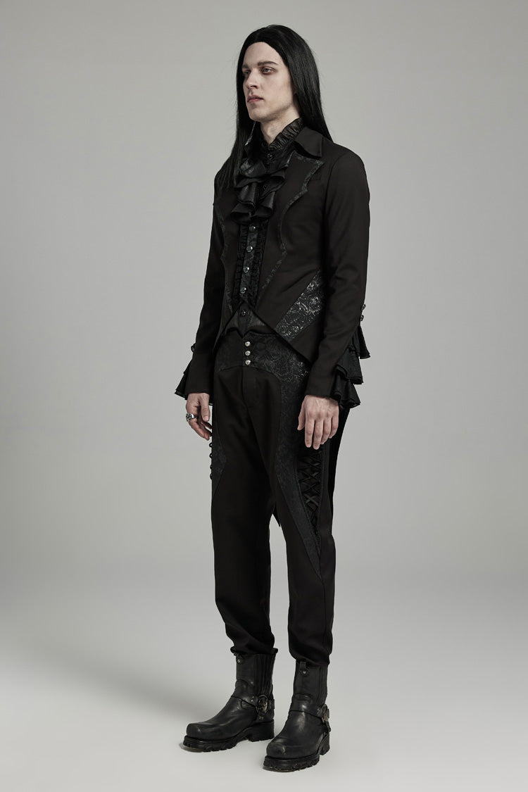 Men's Gothic Coat with Bat Collar, Ruffles and Swallow Tail