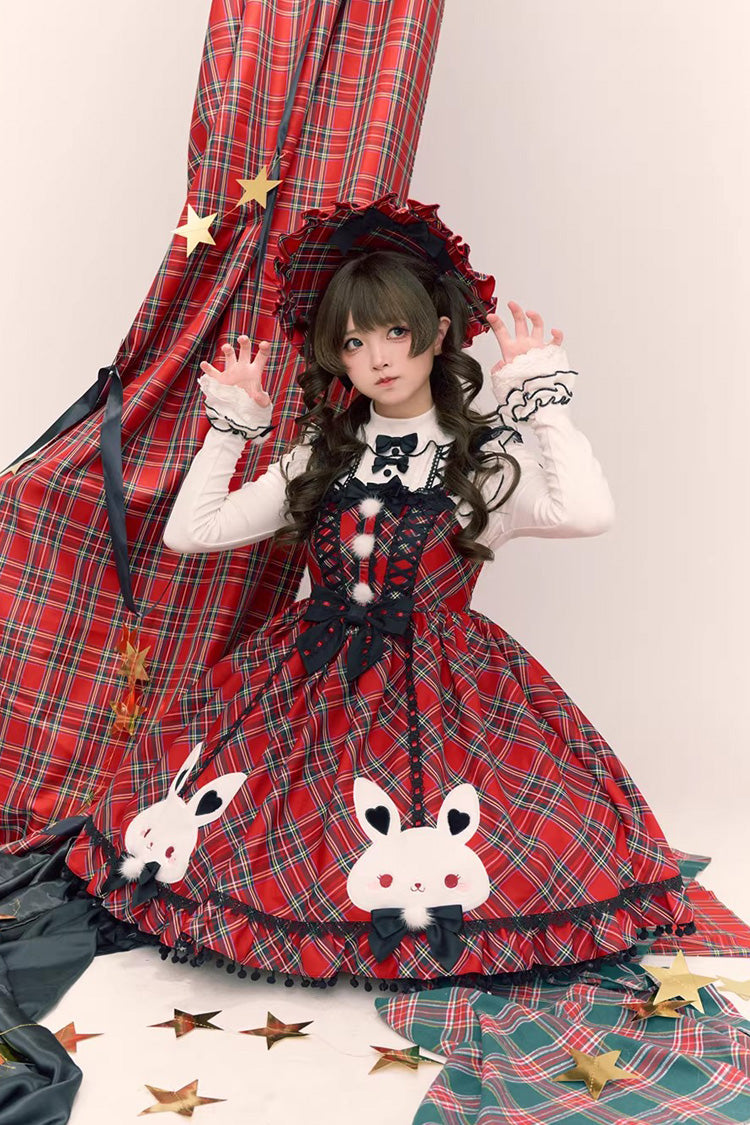 Scarlet Witch Gargamel Square Neck Sleeveless Printed Ruffled Bow Laced Gothic Jumper Dress