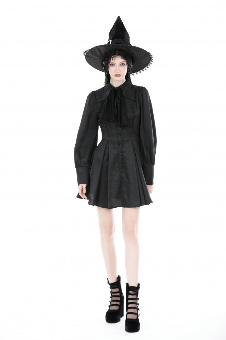 Gothic Dress with Lantern Sleeves and Necktie