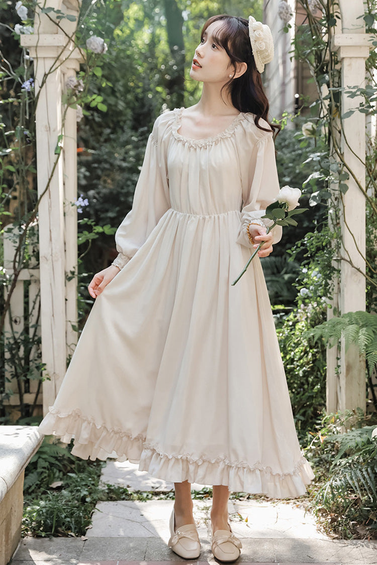 Square Collar Lolita Two-Piece with Lace-Up & Ruffled Details