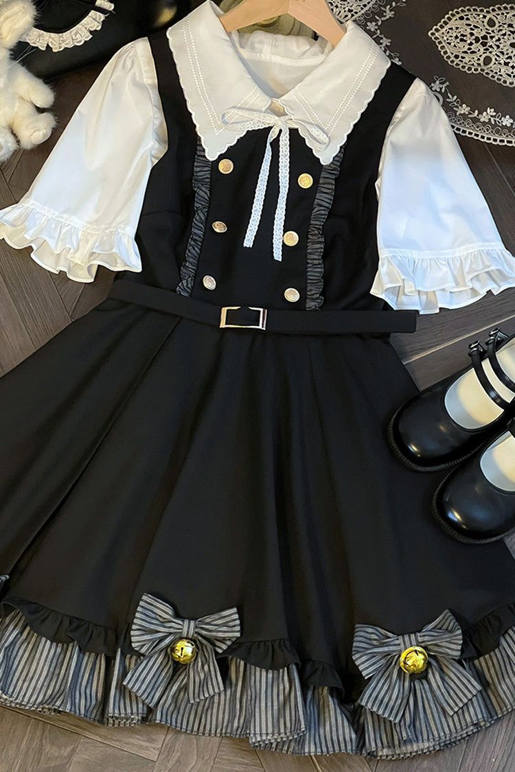 Black Ruffle Bow College Style Gothic Lolita Strap Dress