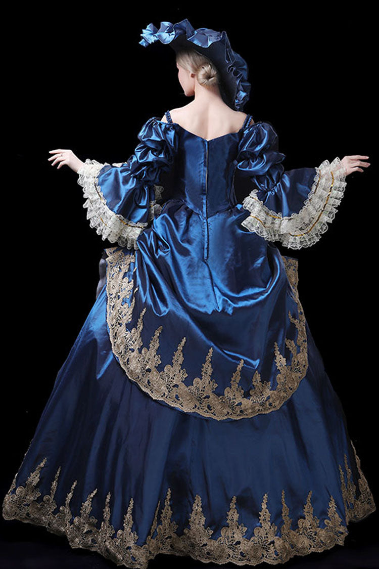 Trumpet Sleeve High Waisted Victorian Gown - 3D Flower Embroidery
