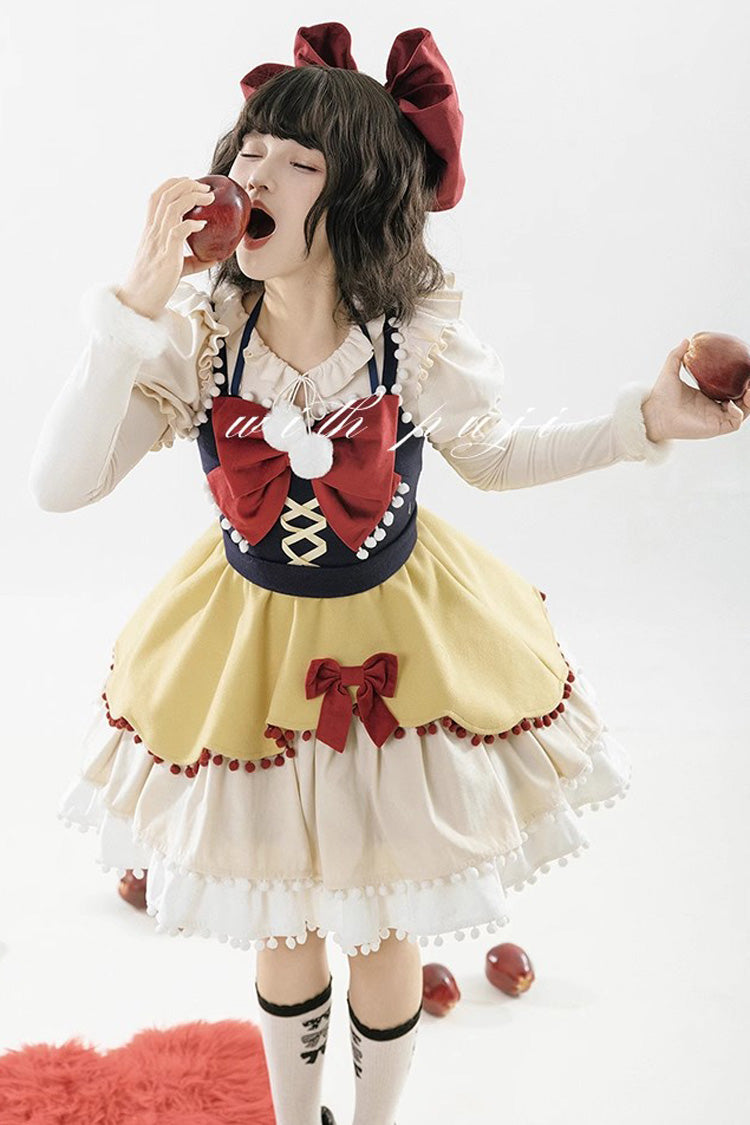 Autumn Winter Multi-Layer Ruffle JSK Dress with Bow