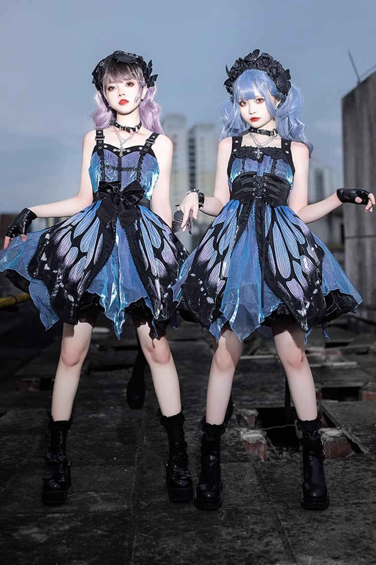 Bowknot Version Sleeveless Dress - Gothic Punk Print