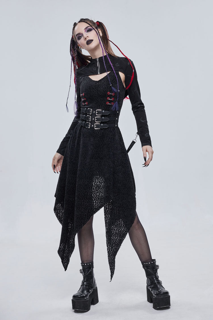 Gothic Cape for Women with Bone Print & Strappy Zipper Detail