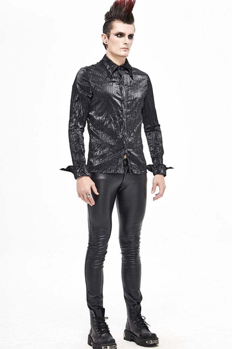 Punk Shirt with Twill Fold Collar and Metal Rings