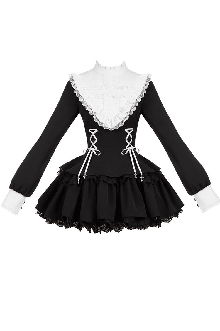 Black Long Sleeve Lace-Up Sweet Handsome Lolita Dress