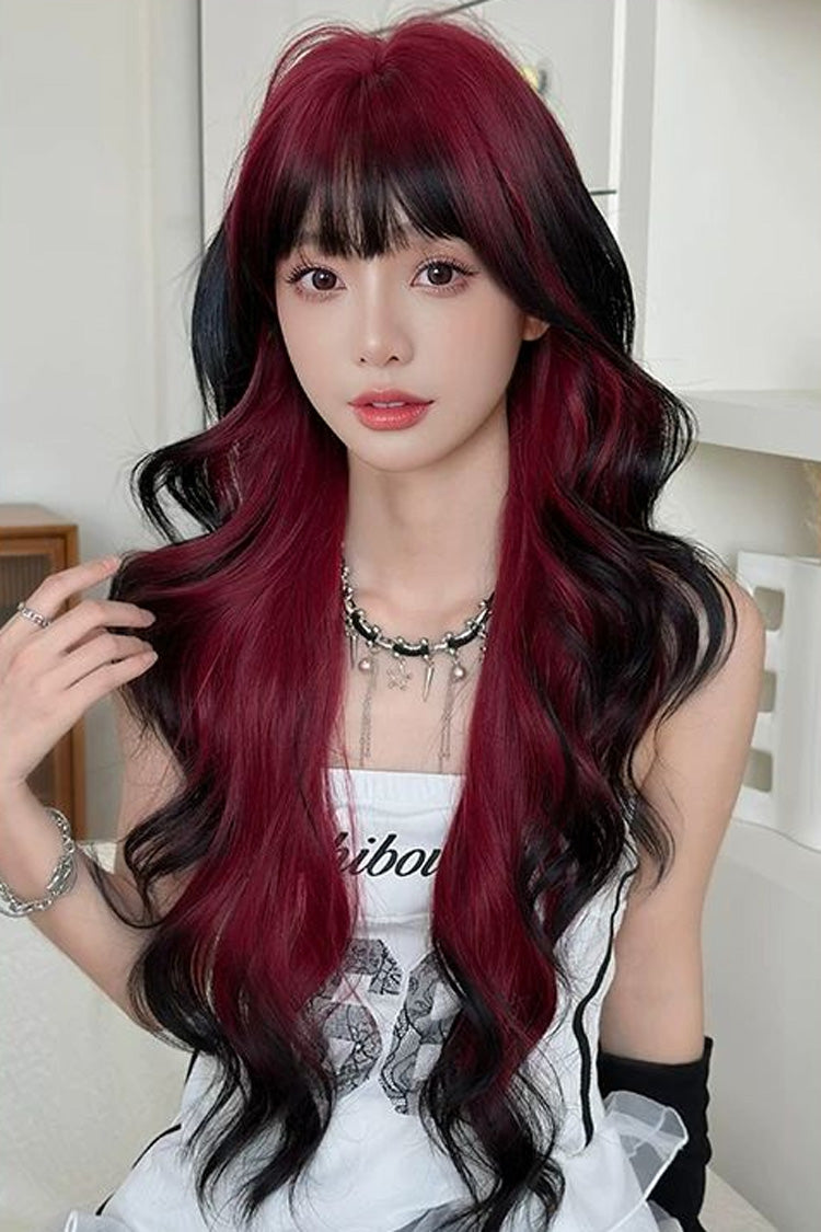 Y2K Harajuku Ombre Long Wig with Full Bangs, Loose Waves, 2 Shades