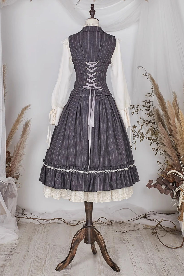 Striped Print Ruffled Elegant College Sweet Skirt - 3 Tones