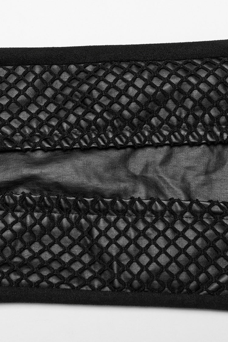 Ebony Grommet Faux Leather Stitched Mesh Steampunk Pants for Women