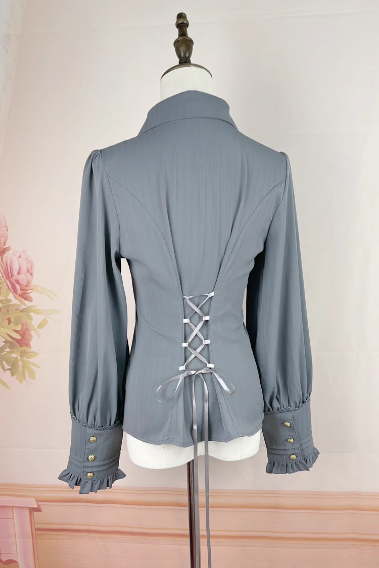 Enchanted Dreamland Lapel Collar Long Sleeve Ruffled Lace Fitted Elegant Lolita Blouse in Six Colors