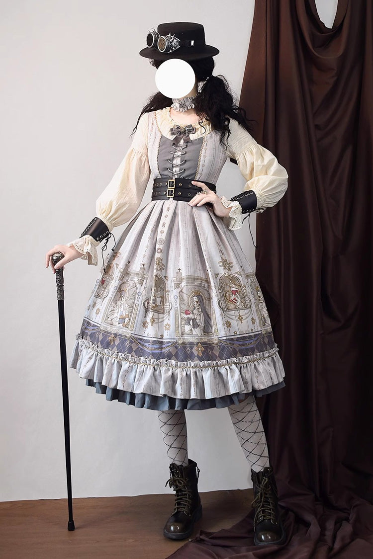 Demon Print Lantern Sleeve Dress with Ruffles - Elegant