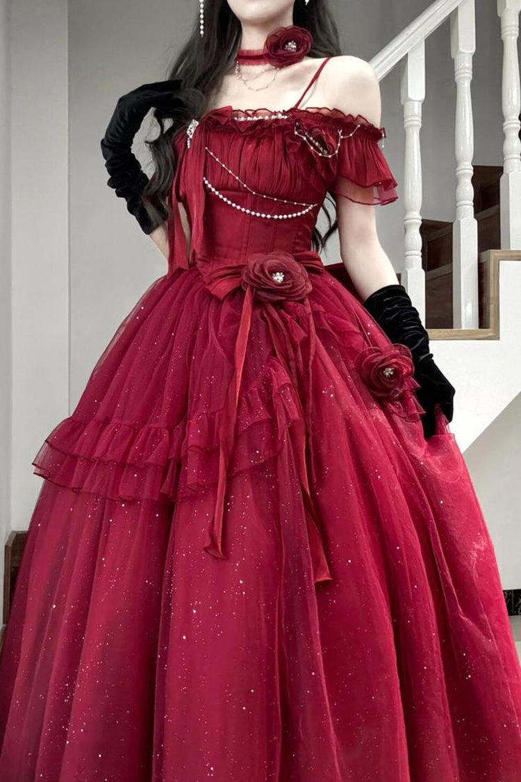 Red Off-Shoulder Sweet Elegant Princess Lolita Dress with Bow