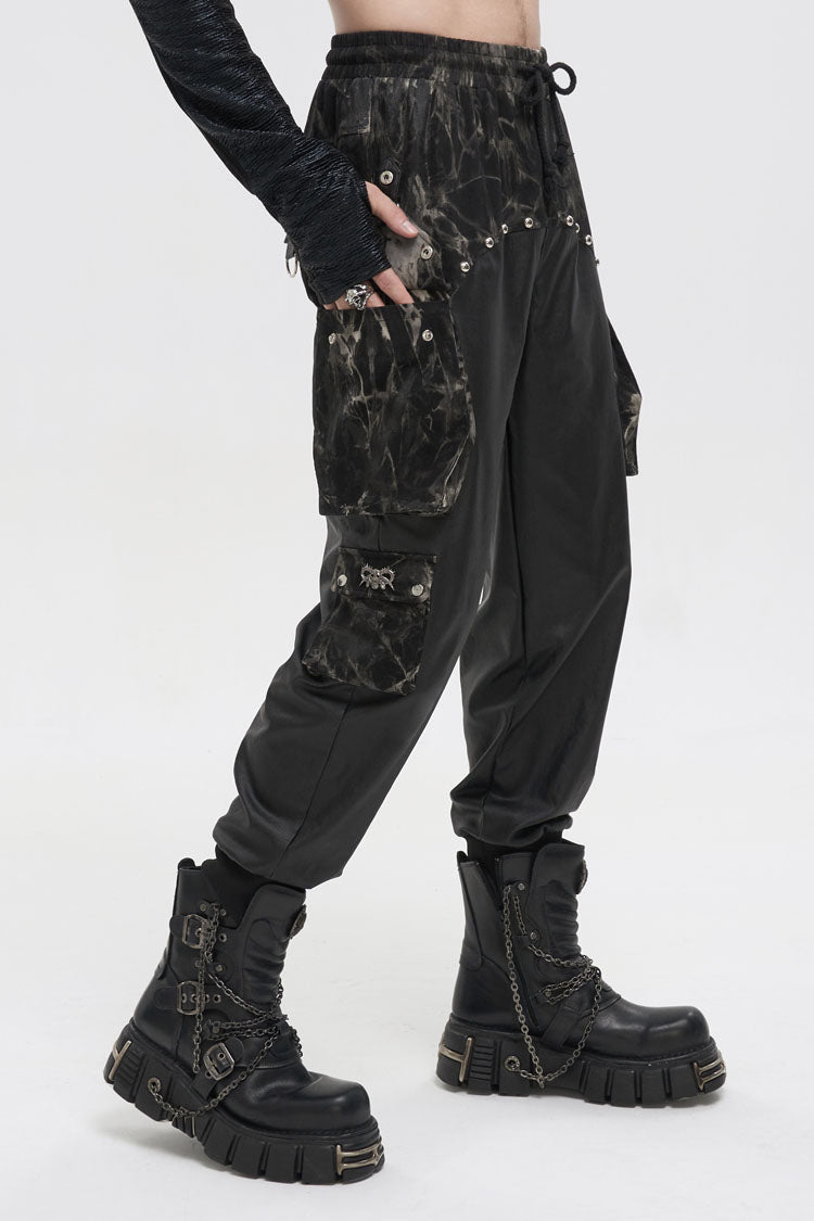 Hand-Painted Waist Drawstring Gothic Pants with Tie-Dye Splice