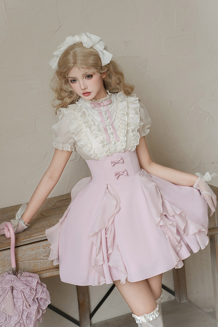 Miss Lola Stand Collar Lolita Dress with Ruffled Short Sleeves