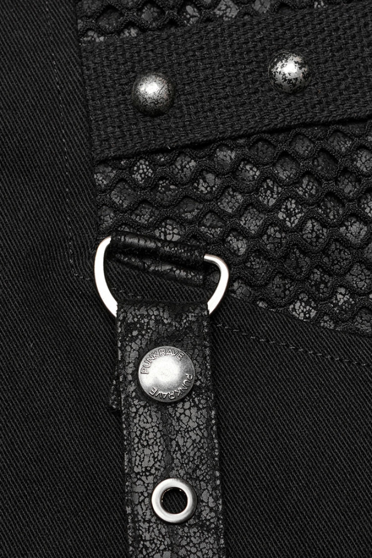 Steampunk Men's Pants with Rivets and Mesh - Cracked Leather - Two Shades