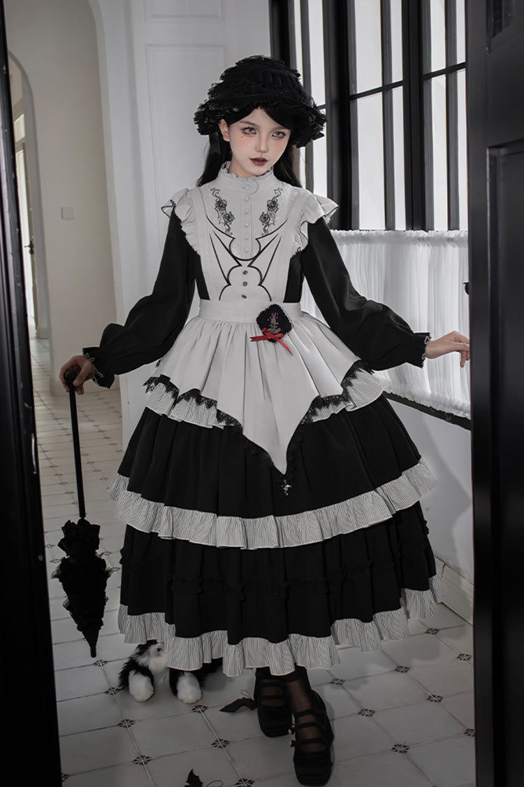 Gothic Ruffle Embroidered Long-Sleeve Dress in 2 Colors - Castle Night