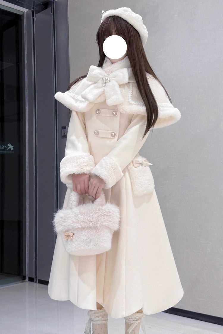 Detachable Cape Bowknot Elegant Princess Long Coat - Confession Poem