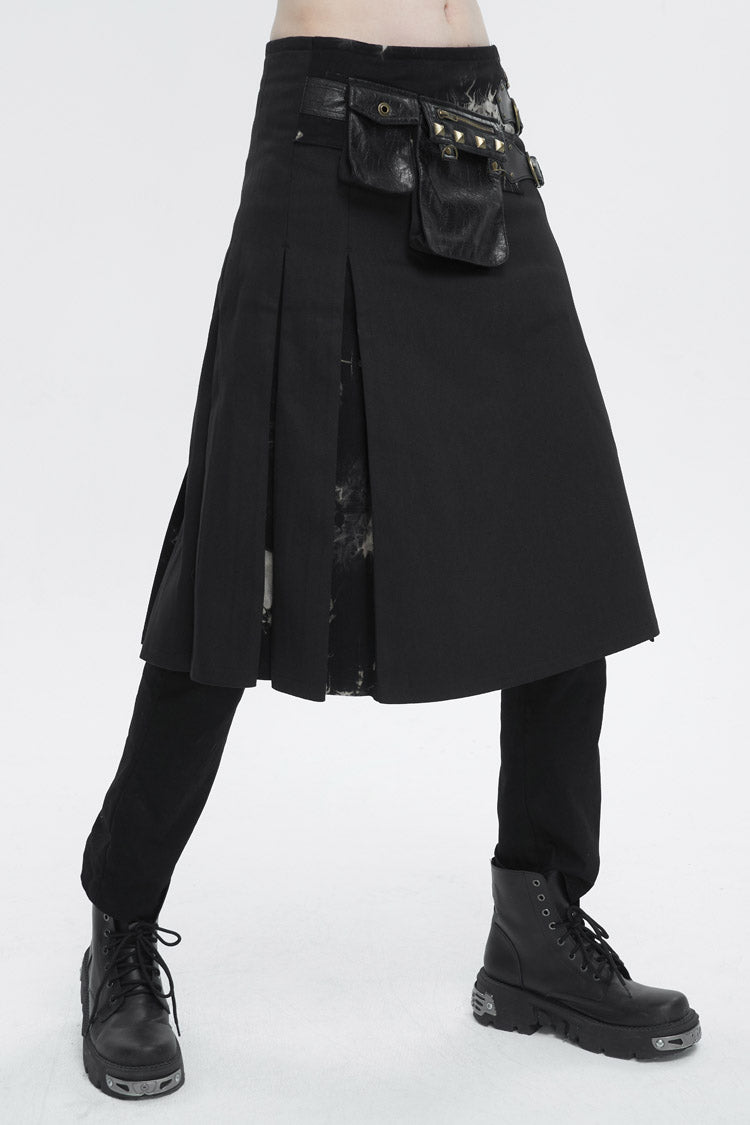 Patchwork Gothic Skirt with Waist Bag and Tie-Dye Details
