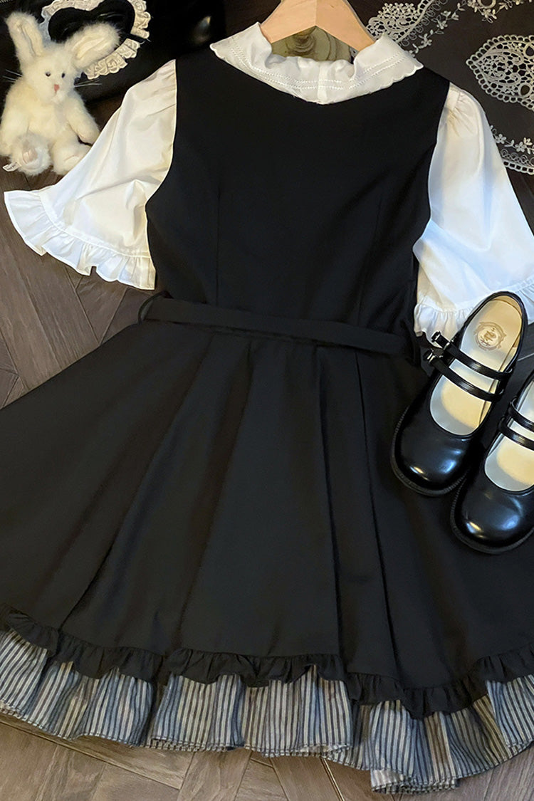Black Ruffle Bow College Style Gothic Lolita Strap Dress