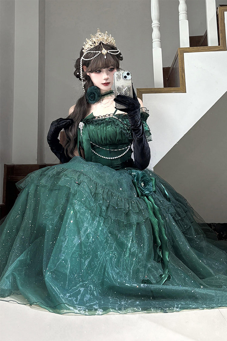 Green Off-Shoulder Sweet Elegant Princess Lolita Dress with Bow