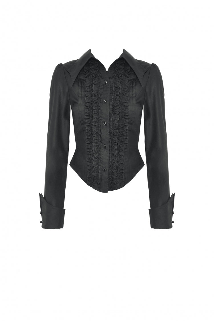 Ruffled Gothic Blouse with Turn-Down Collar