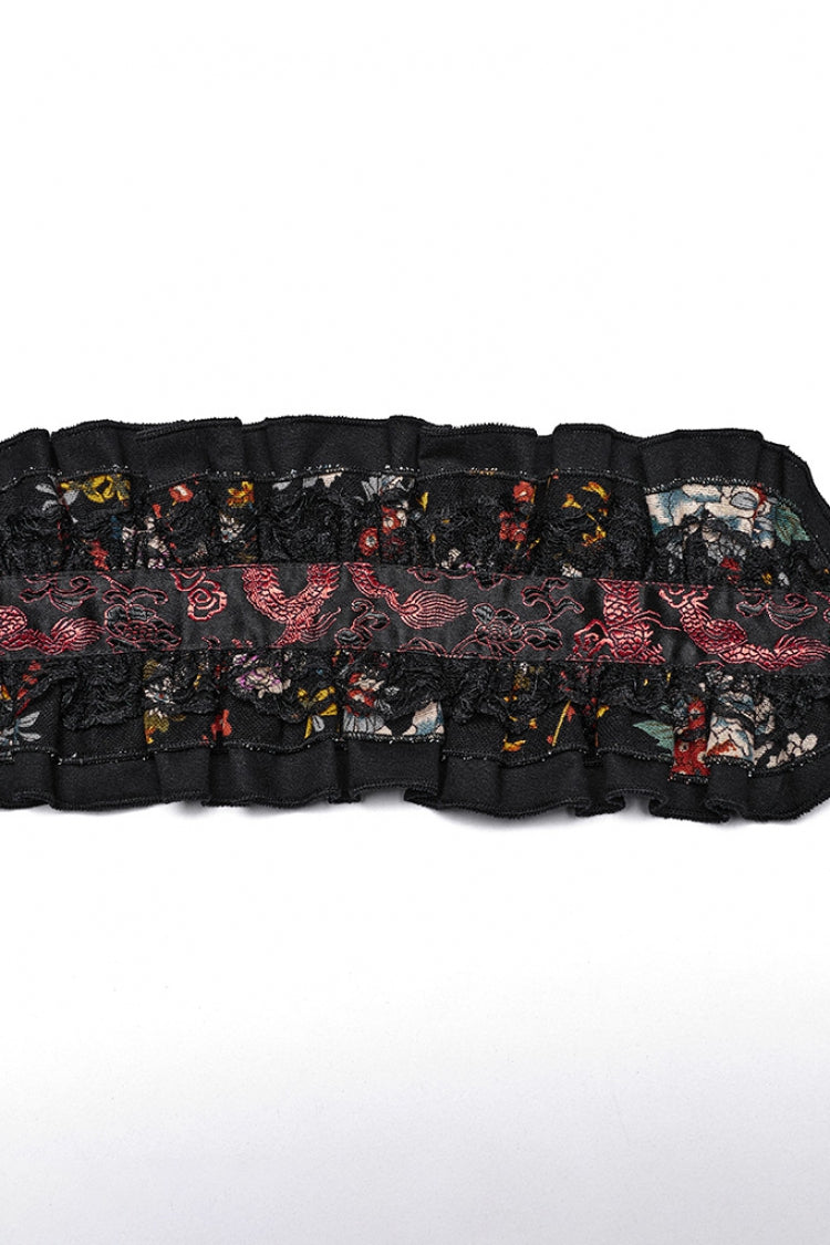 Charcoal Long Sleeve Floral Print Ruffle Gothic Kimono Dress Set
