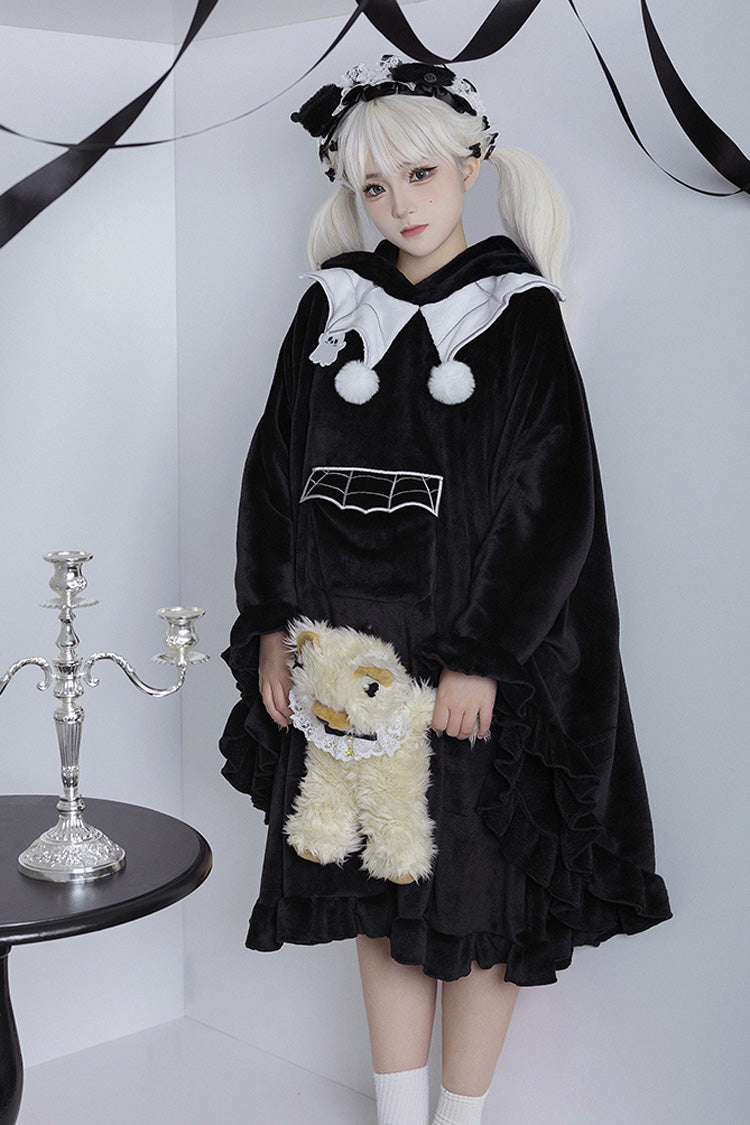 Sweet Lolita Hooded Coat Cloak with Ruffled Bat Design