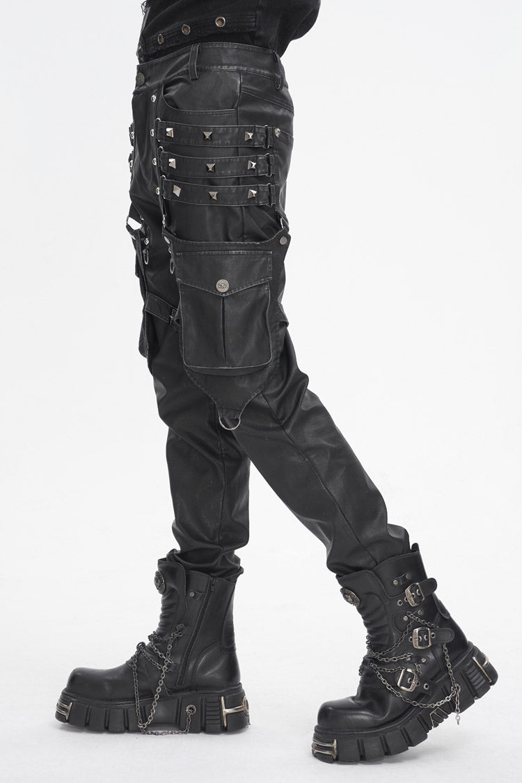 Men's Gothic Pants with Large Pocket & Faux Leather Finish