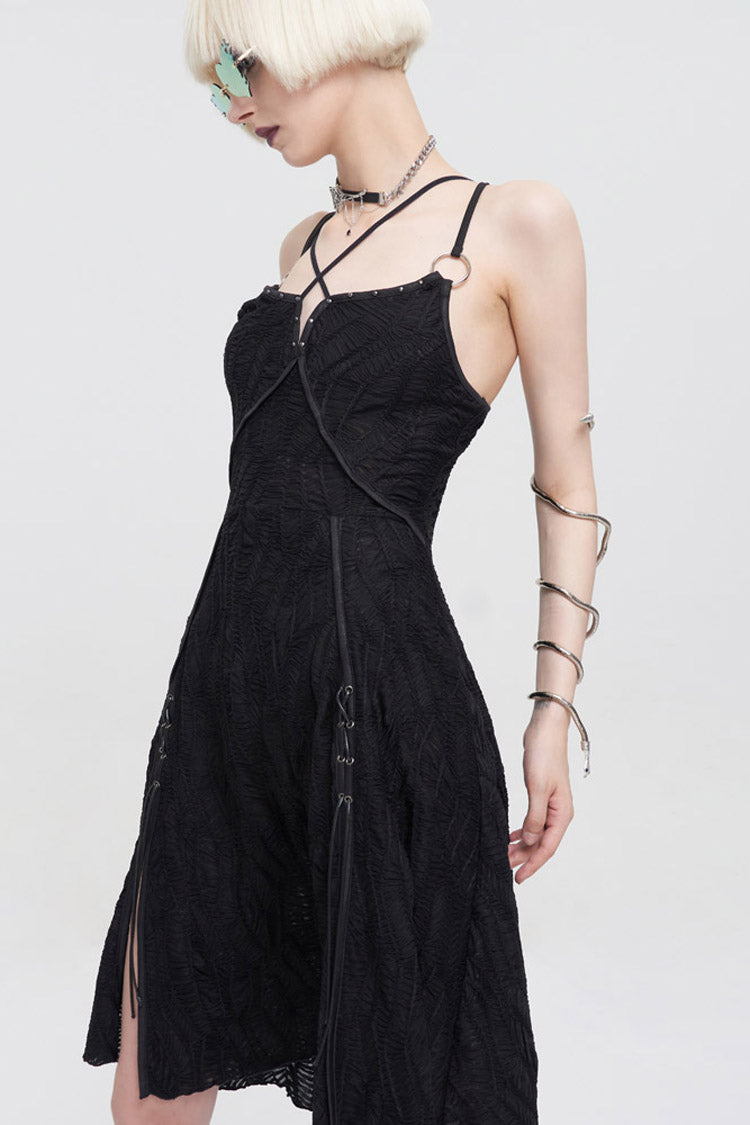Stretch Fabric Slit-Hem Suspender Punk Dress