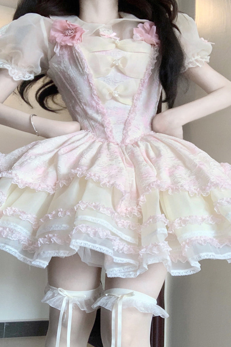 Pink Jasmine Ruffled Bowknot Lace Sweet Elegant Princess Lolita Dress