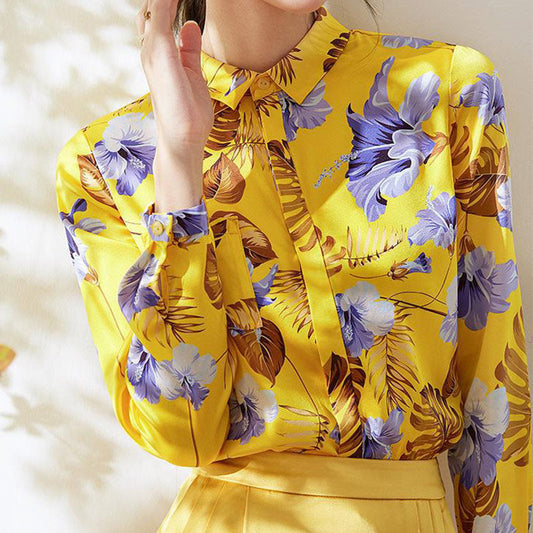 Yellow Flowers Printed Long Sleeve Shirt